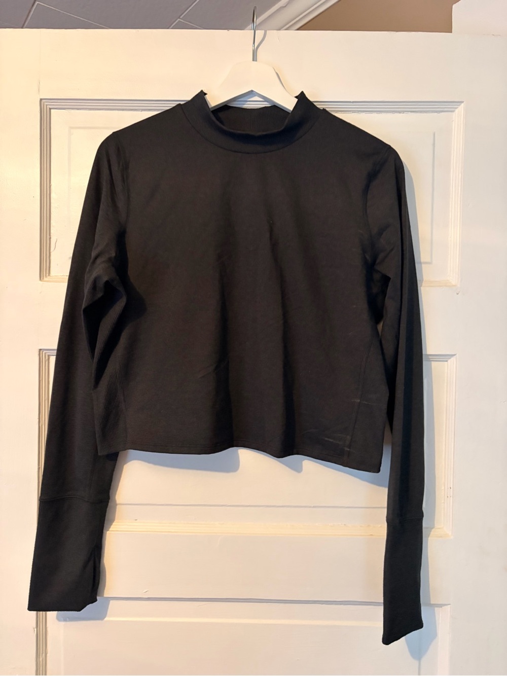 all in motion Black Long-Sleeve Mock Neck Crop Top